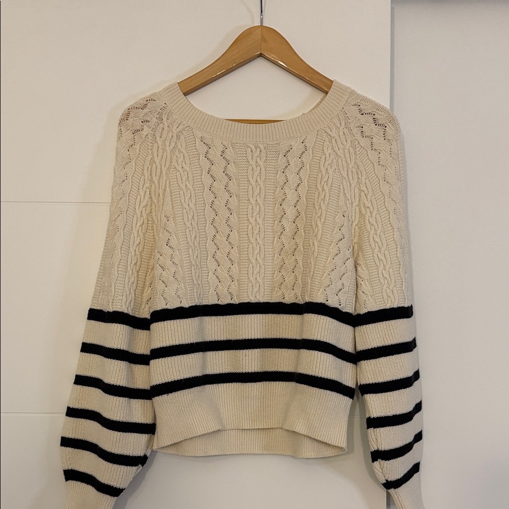 Express Cream and Black Cable Knit Sweater